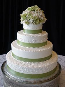 Picture of Ribbon & Sugar Flowers Wedding Cake