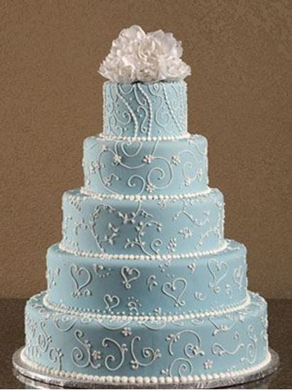 Picture of Soft Blue Scrolled Wedding Cake