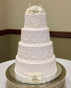Picture of Soft Pink & White Scrolls Wedding Cake