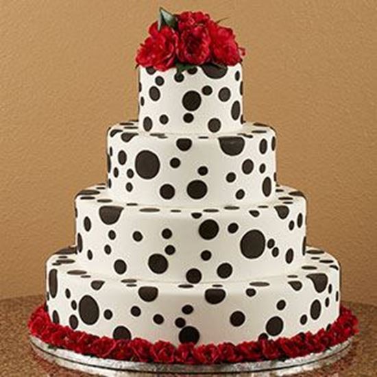 Picture of Black Dots & Red Roses Wedding Cake